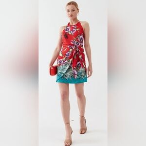 Guess Silky Red Floral Halter Open Back Mini Dress